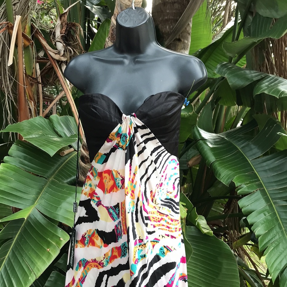 La Femme abstract animal print strapless gown